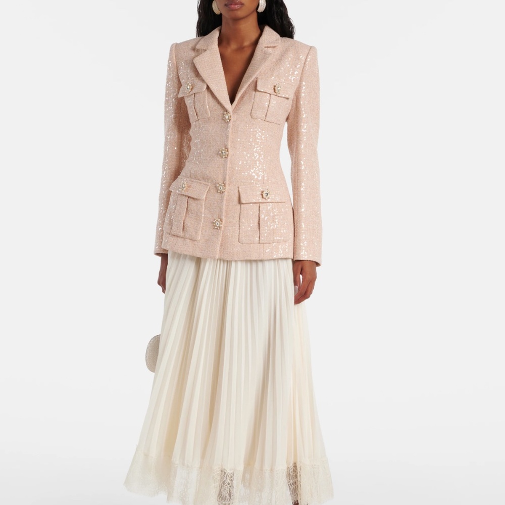 self-portrait Sequin Boucle Chiffon Midi Dress Size: US2 - MSRP $615 - NWT